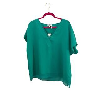DKNY NEW Green V-neck Short Sleeve Blouse Top XL Flowy Casual Basic Classic